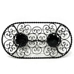 Vtg 60s Spanish Black Metal Candle Heater Stand Teapot Fondue Casserole Double